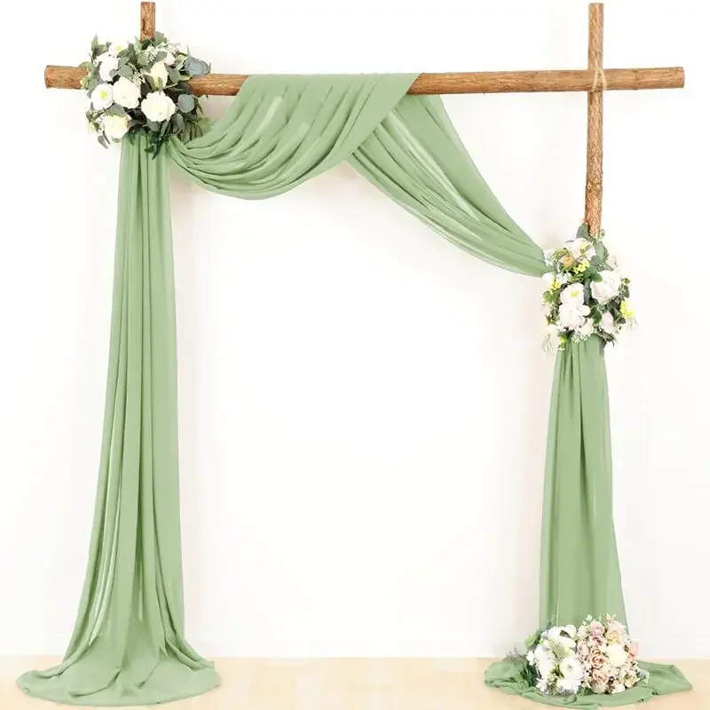 Sage Green Wedding Arch Chiffon Sheer Drapes for Baby Shower Birthday Party Backdrop Curtains Christmas Decoration Home Supplies