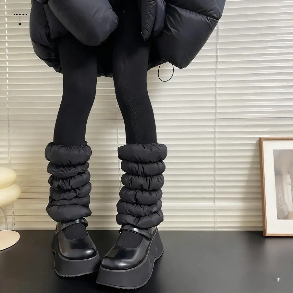 

Thickened Down Cotton Leg Warmers Fluffy Solid Color Loose Socks Foot Cover Wind Protection Mid-calf Boots Cover Streetwear