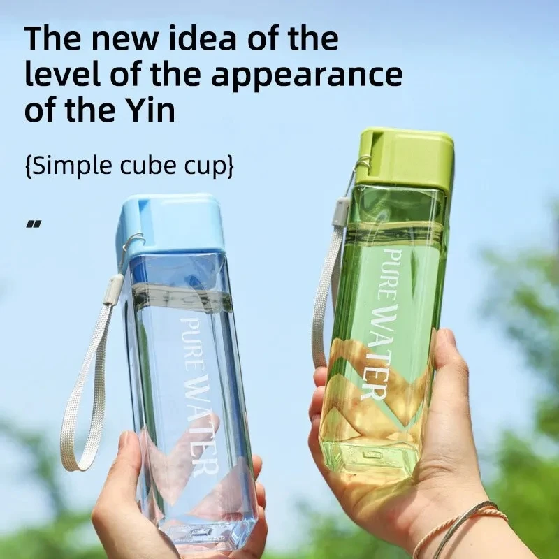 

1 Pcs 450ml,Clear Square Drinking Glass in Mate Plastic, Portable Water Bottle with Milk Cable for Outdoor Sport Cocktail kit