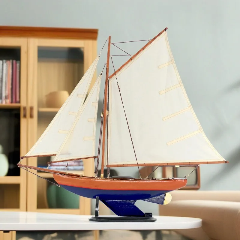American Style Solid Wood Sailboat Ornament Handmade Home Decor Housewarming Gift