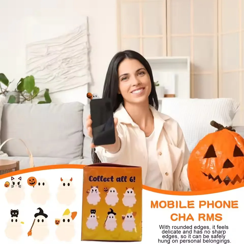 هالوين شبح الهاتف الأصدقاء شبح صغير أرقام لاصق ملحقات الهاتف لطيف عصا على شبح الهاتف توبر لديكور الهاتف الذكي