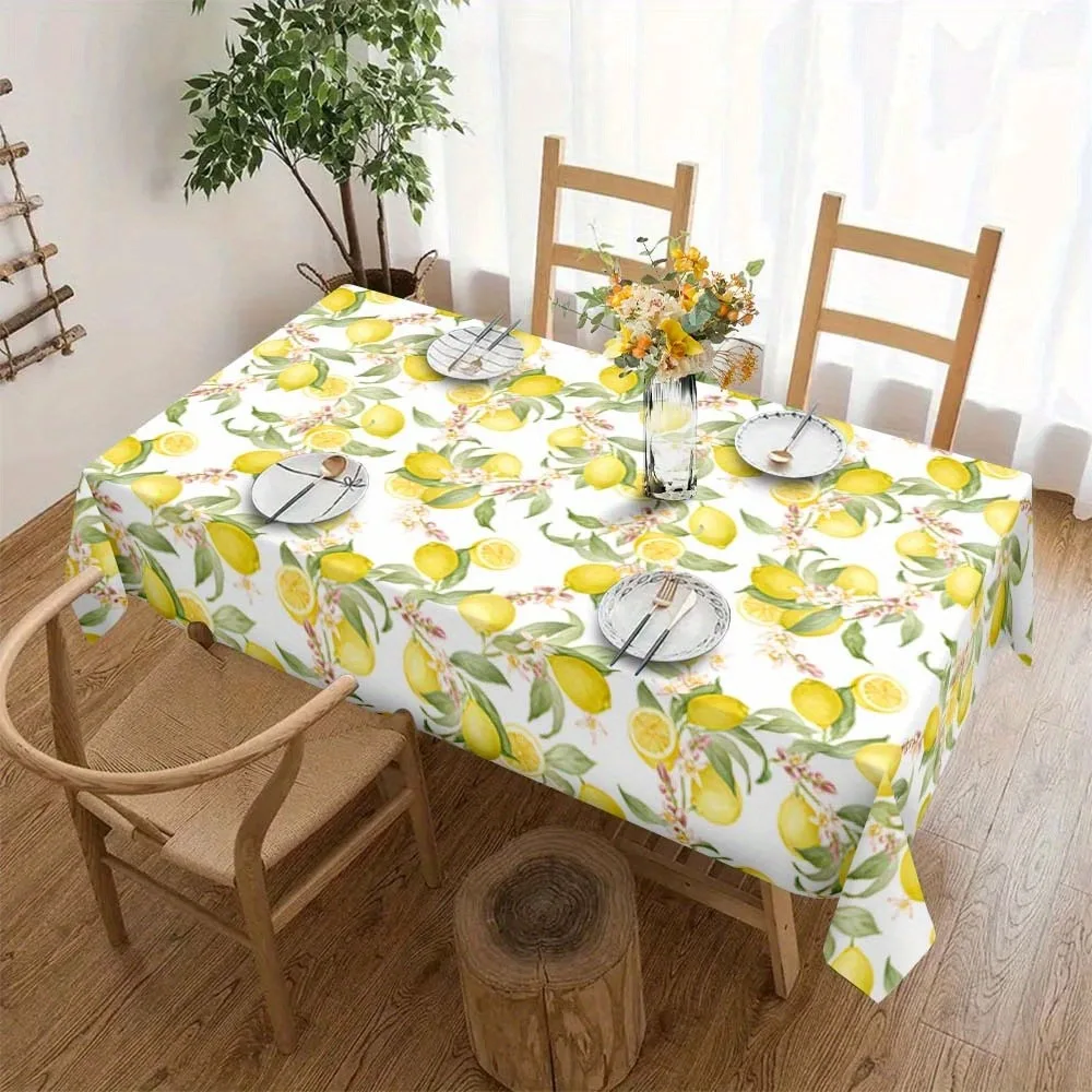 1pc Simple Light-Colored Lemon Pattern Tablecloth, All-Season Tablecloth for Parties, Gatherings, and Festive Decorations. Suitable for Dining Tables, Restaurants, Outdoor Picnics, Cafes, Wedding Tables, and Home Coffee Tables. Features a Comfortable