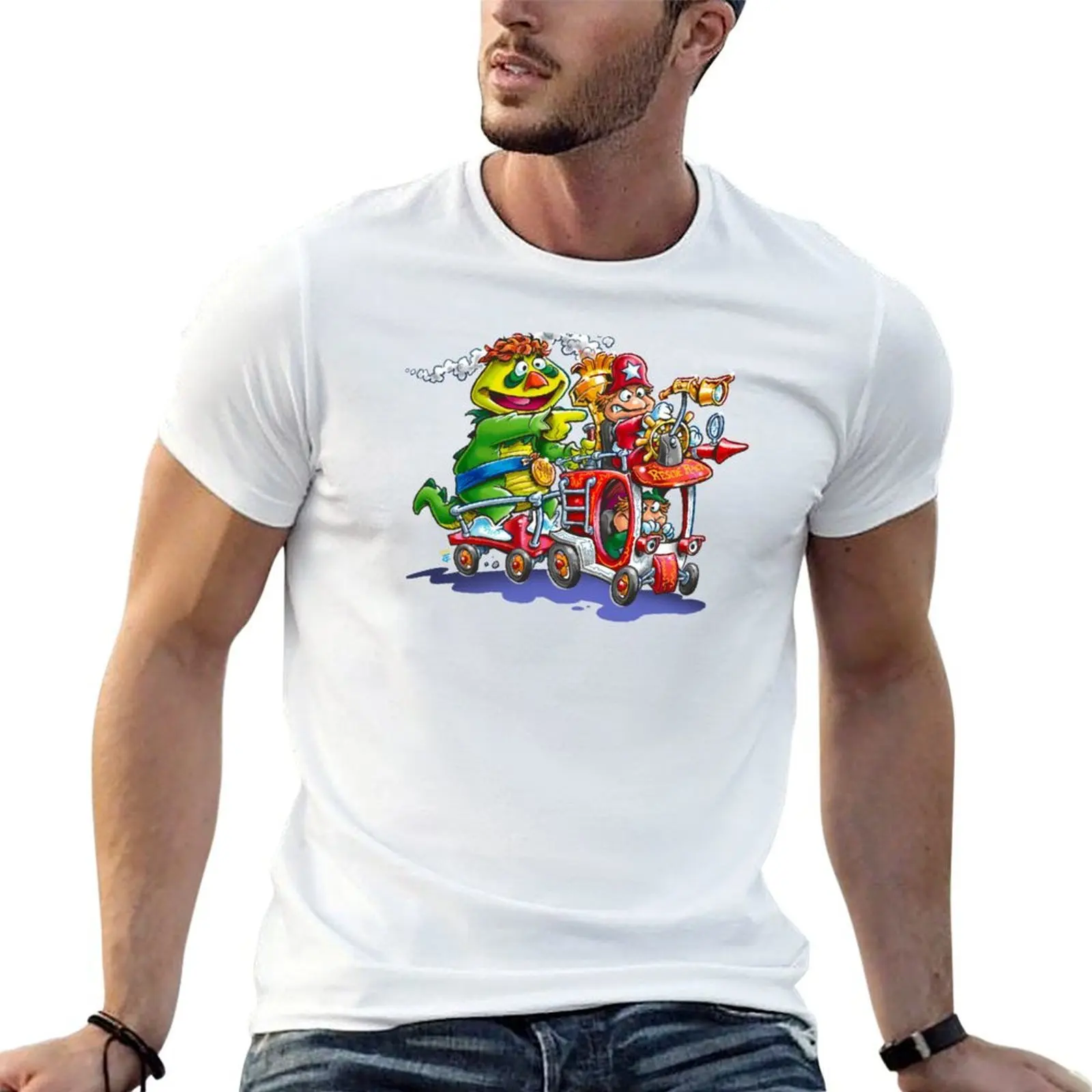 Футболка RESCUE RACER, мужские футболки, хлопковые футболки с аниме для мужчин, футболка