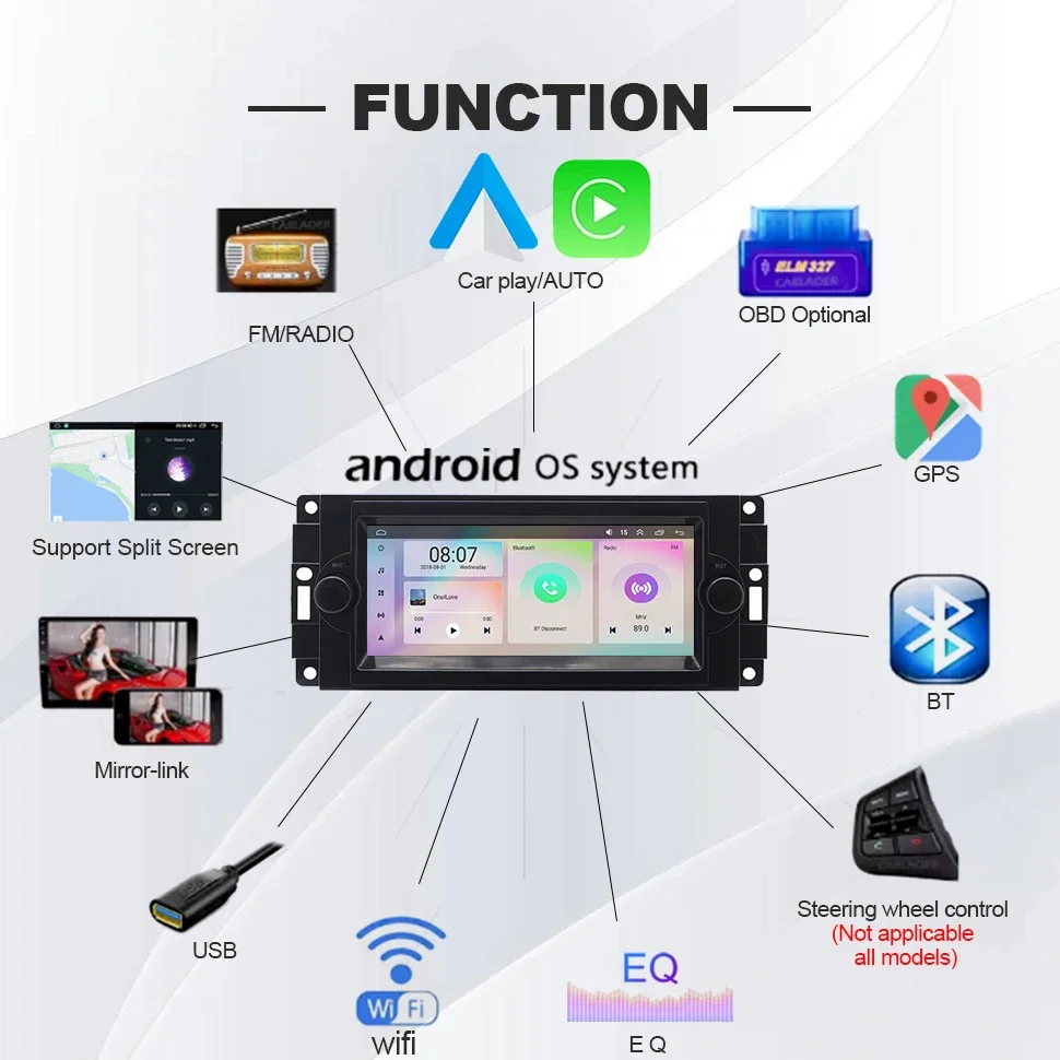 2 din tela de toque rádio do carro para dodge chrysler jeep sem fio android auto carplay wifi gps bt reprodutor multimídia áudio do veículo