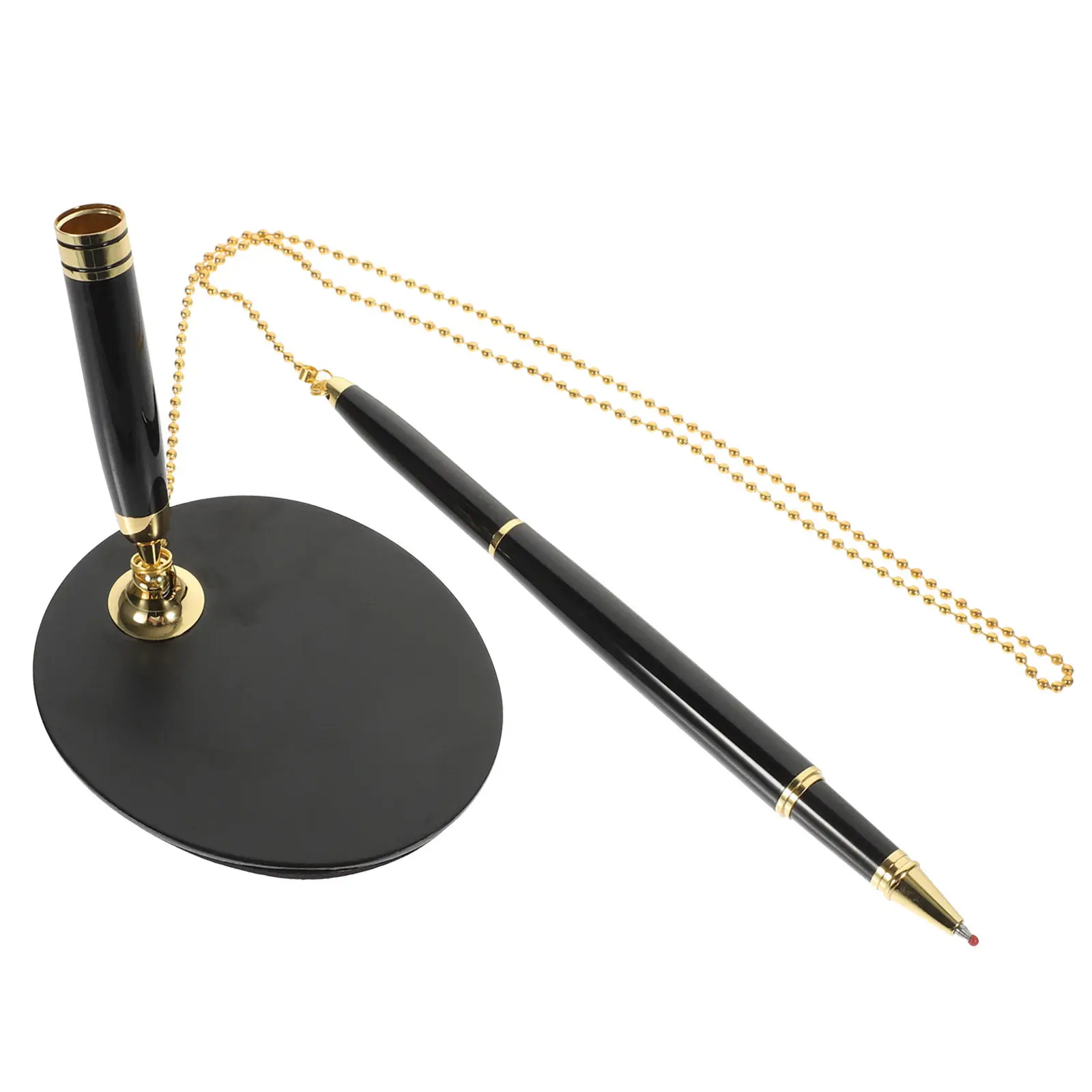 

Stainless Steel Desktop Standing Signature Pen with Rotating Base Quick-Dry Ink for Office Bank Signing Writing