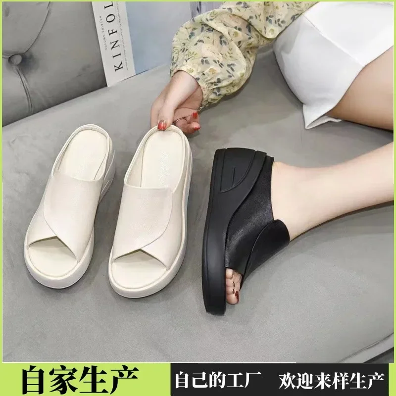 Slippers Black Wedge Platform 2024 New Women Sandals Women Open Toe Women Orthopedics Thick Bottom Beach High Heels Slide