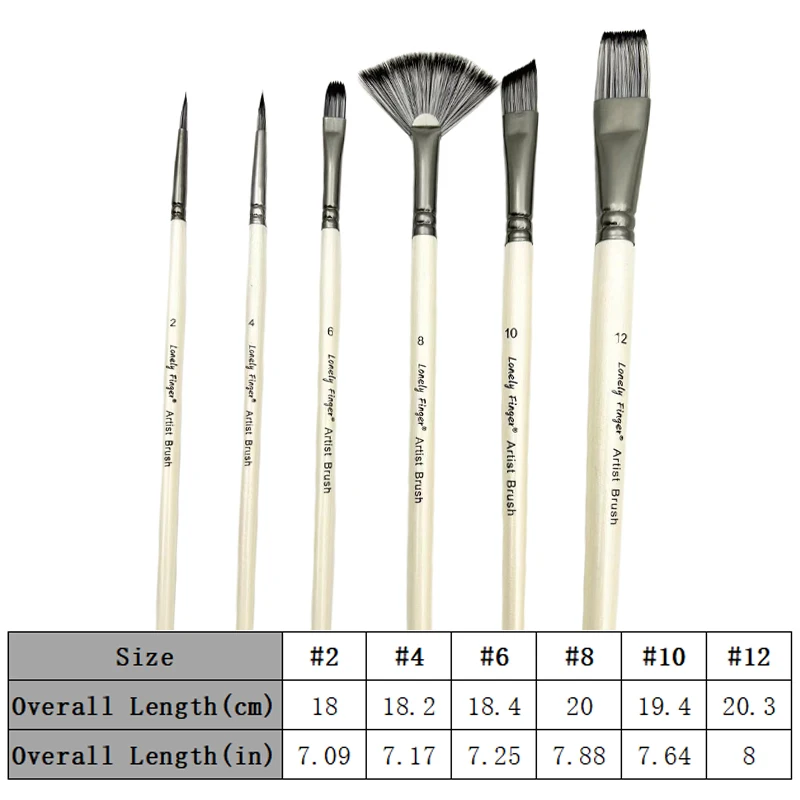 6pcs Professional Artist Paint Brush Set Soft Nylon Tips Painting Brushes Kit For Canvas, Watercolor & Fabric For Students