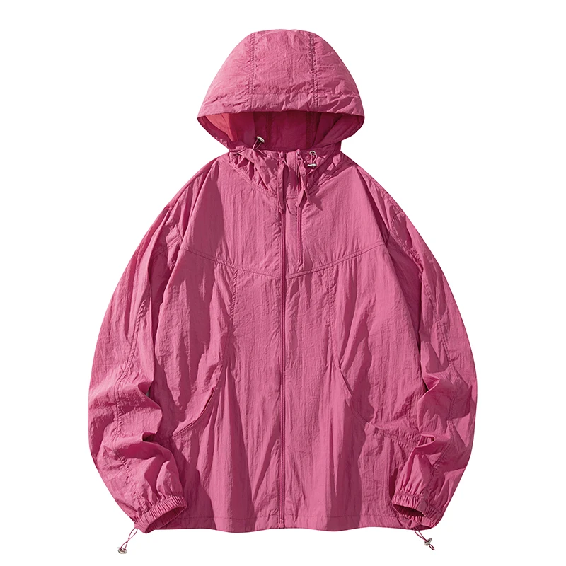 2026 Men Women's Fluorescent Hooded Sun Protection Skin Jacket UPF50+ Lightweight Quick Dry Zip Windbreaker Outdoor Hiking Coat