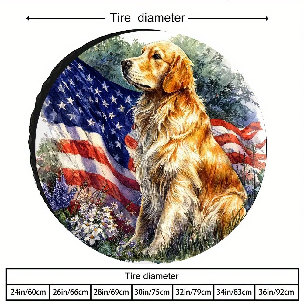 

Patriotic Golden Retriever Thick Tire Cover Polyester Spare Wheel Protector For SUV