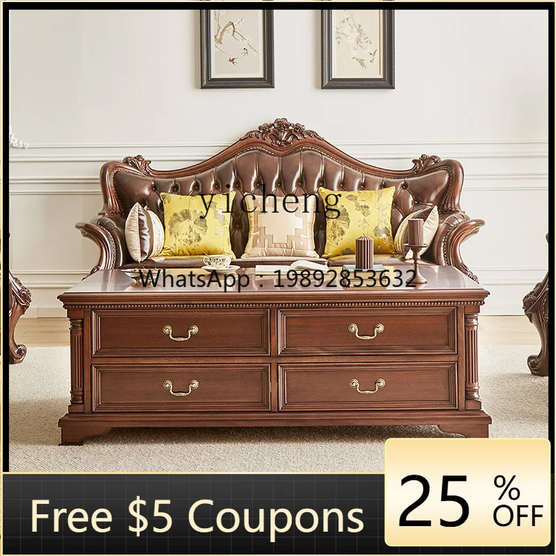 

solid wood coffee table black walnut living room TV cabinet combination sofa matching long coffee table