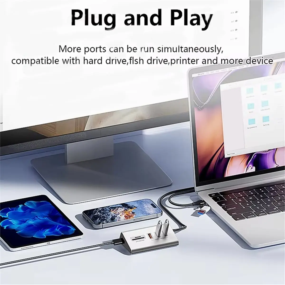 [VALUE PACK]USB3.2 10Gbps 5 Ports HUB with TF/SD Card Reader USB-C & USB-A Ports USB Hub Type C Splitter for Expansion Dock