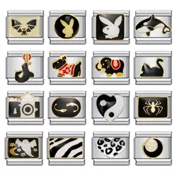 Semkeiyee Black Color Dog Ghost Bat Spider Dragon Swan Heart Italian Charm Links Fit 9mm Charm Bracelet Making DIY Jewelry Gift