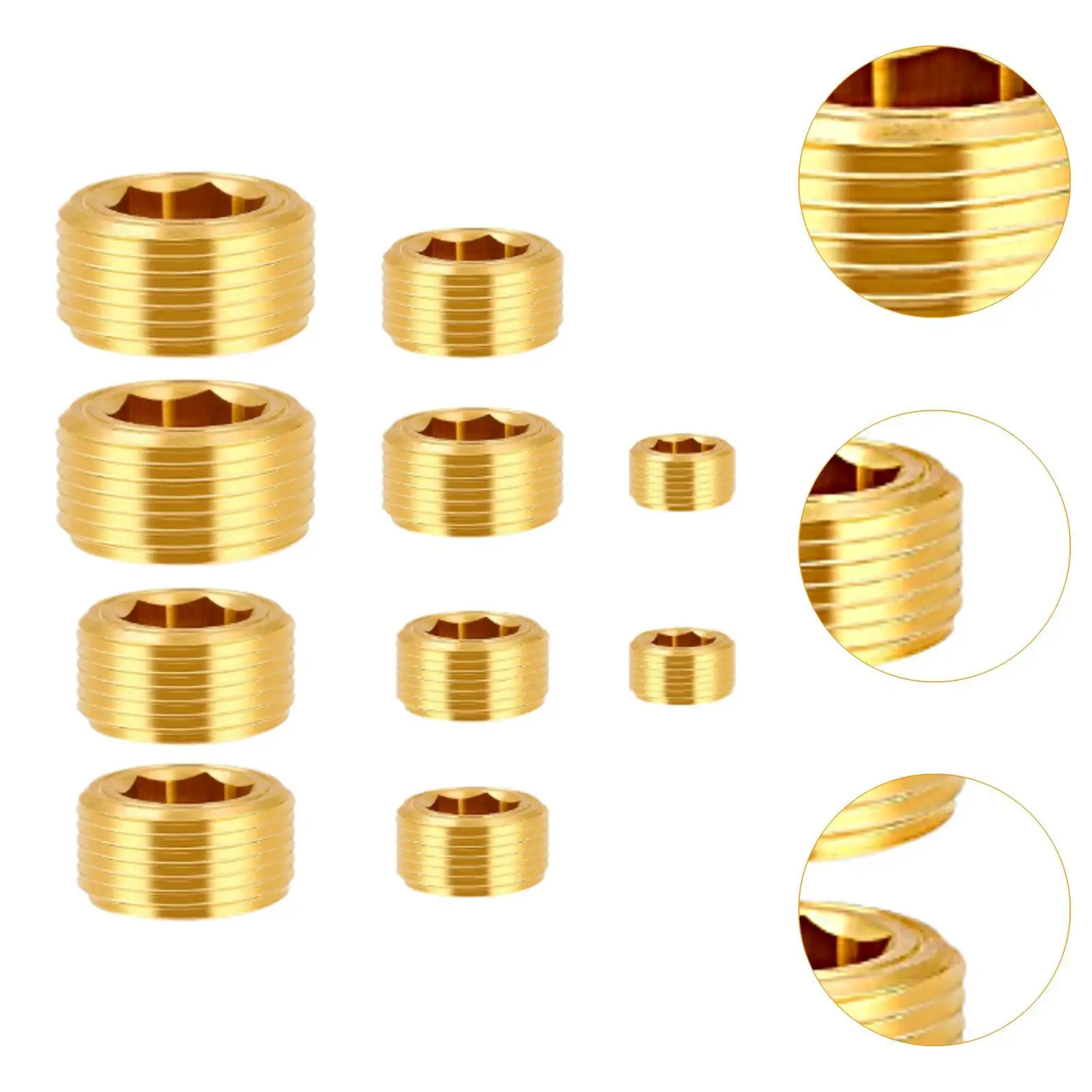 10 Pieces Brass NPT Plug Pipe Plug Socket Set 1/8