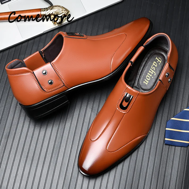 Comemore Men's Soft Leather Dress Shoes Fashion Party Business Work Formal Spring Slip-On Footwears Flats Comfortable Loafers