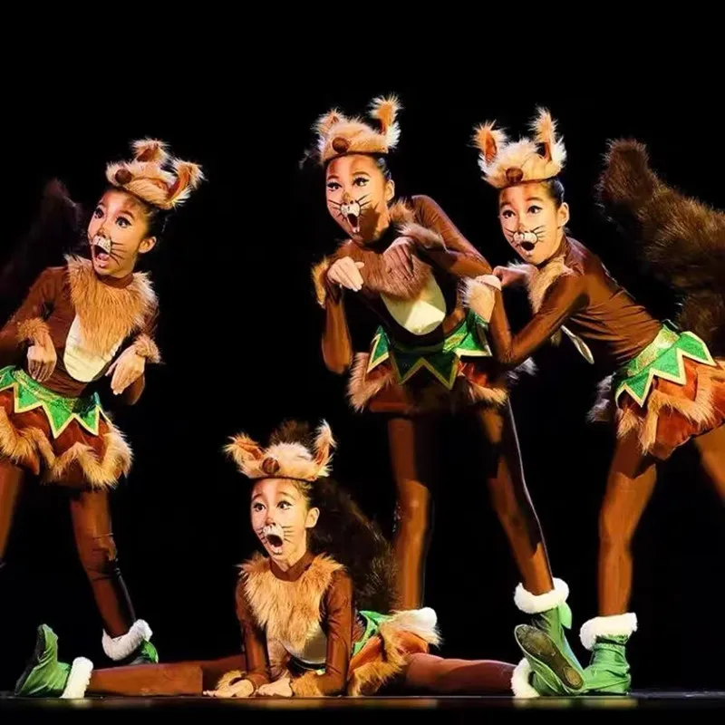 Brown Cute Kids Squirrel Costume With Tail Christmas Vacation Halloween Animal Clothing School Dance