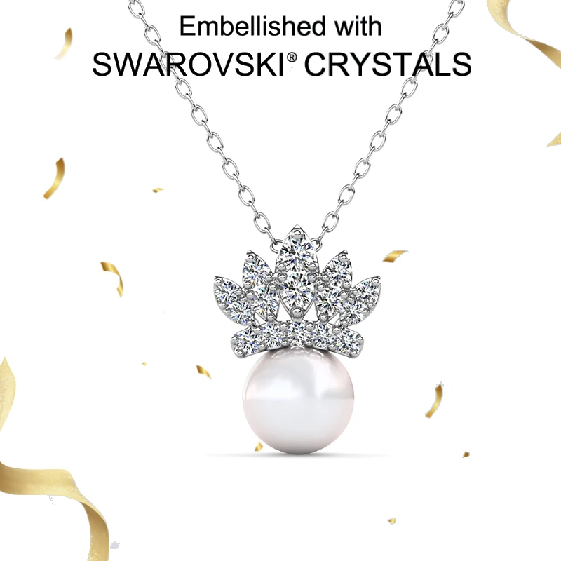 

Daisini Pure 925 Silver Elegant White Pearl Flower Pendant Necklace with Swarovski Crystals for Women Bridal Wedding Accessories