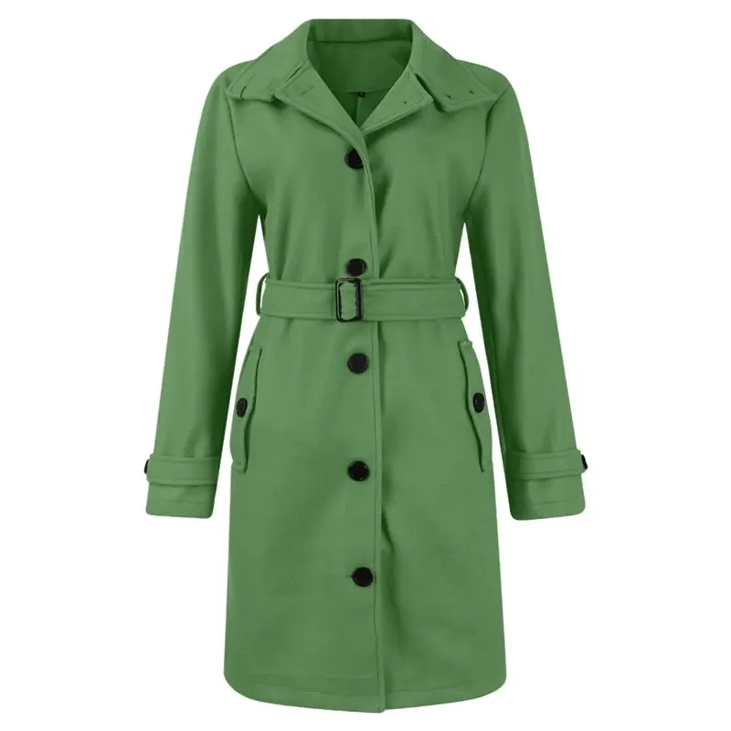 NEW-Women's Single Breasted Stand Collar Wool Coat Business Casual Midi Long Winter Pea Coat