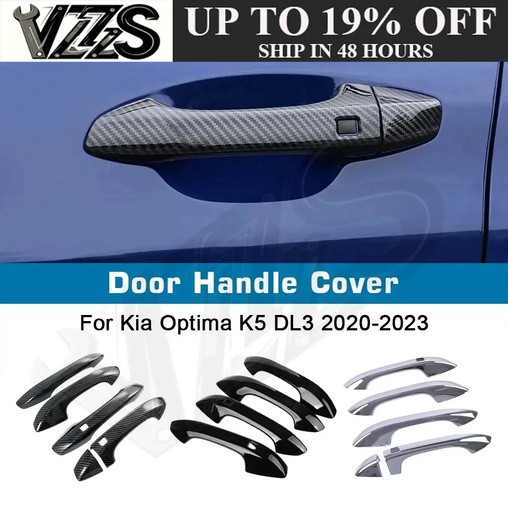 Car Decoration Door Handle Cover For Kia Optima K5 DL3 2020-2023 Cars Accessories Carbon Fiber Glossy Black Silver