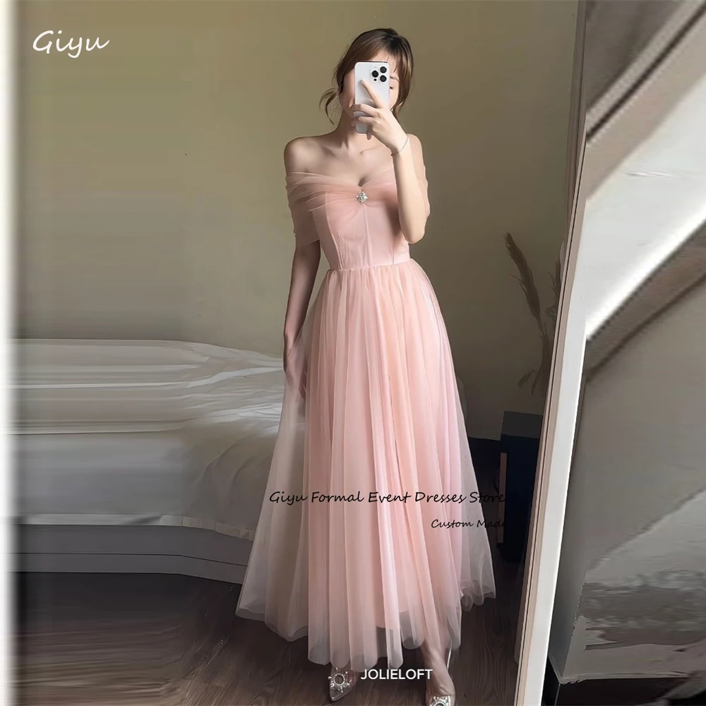 

Giyu Fairy Blush Pink Tulle Evening Dresses Korea Photoshoot Sleeves Ankle Length Prom Dress Formal Party Dress Photoshoot Korea