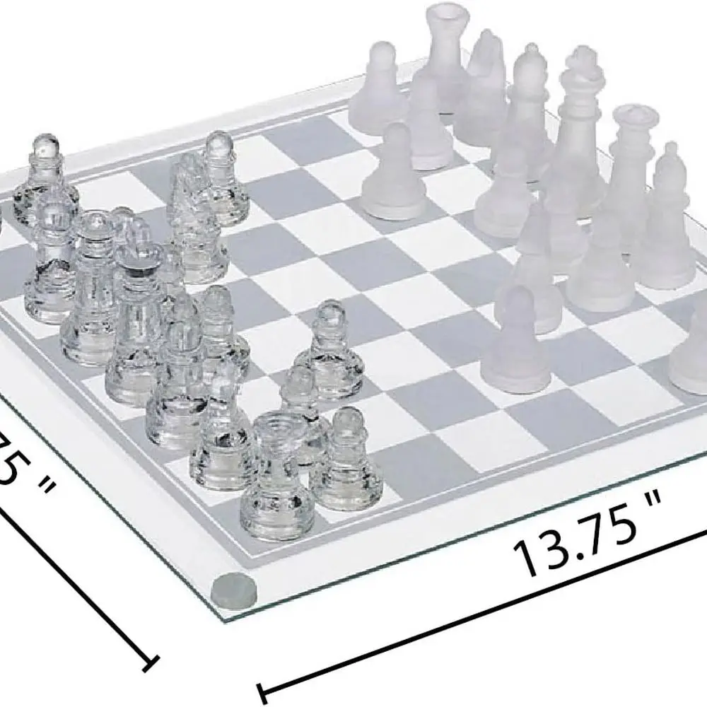 14 Premium Glass Chess Set - Stylish & Durable - 32 Frosted & Clear Pieces - Felted Bases - Portable & Stable for Enthusiasts