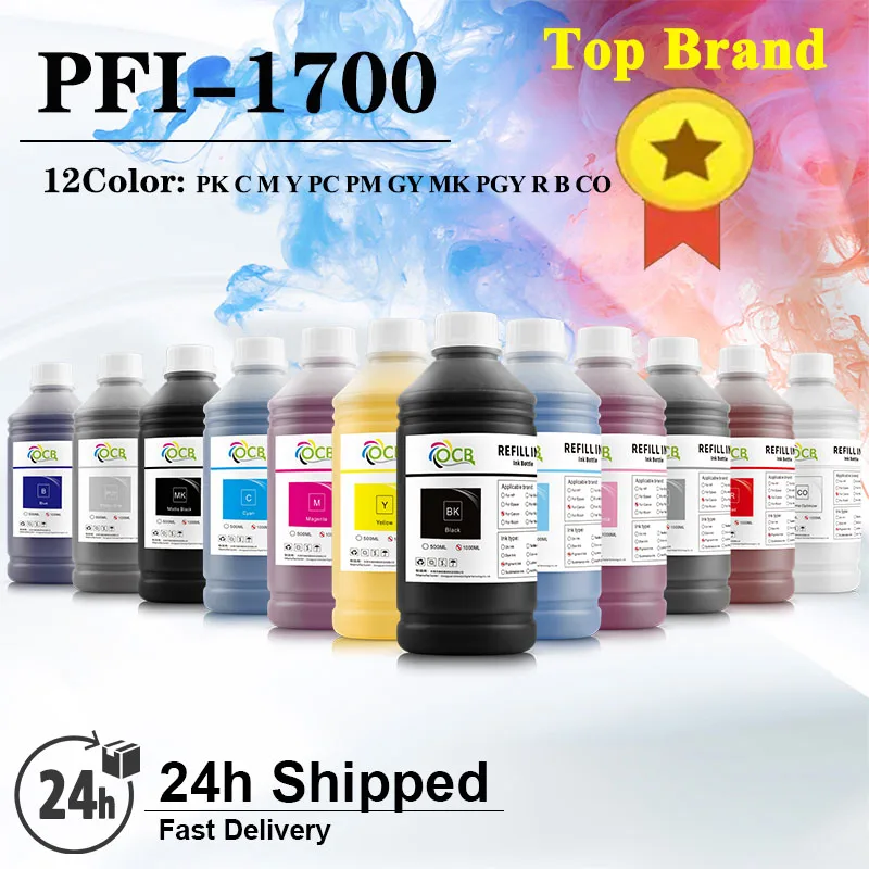 12Colors/Set PFI-1700 Pigment or Dye Ink for Canon PFI1700 57 imagePROGRAF Pro 1000 2000 4000 6000 4000s 6000s 6100s 1000ml*12