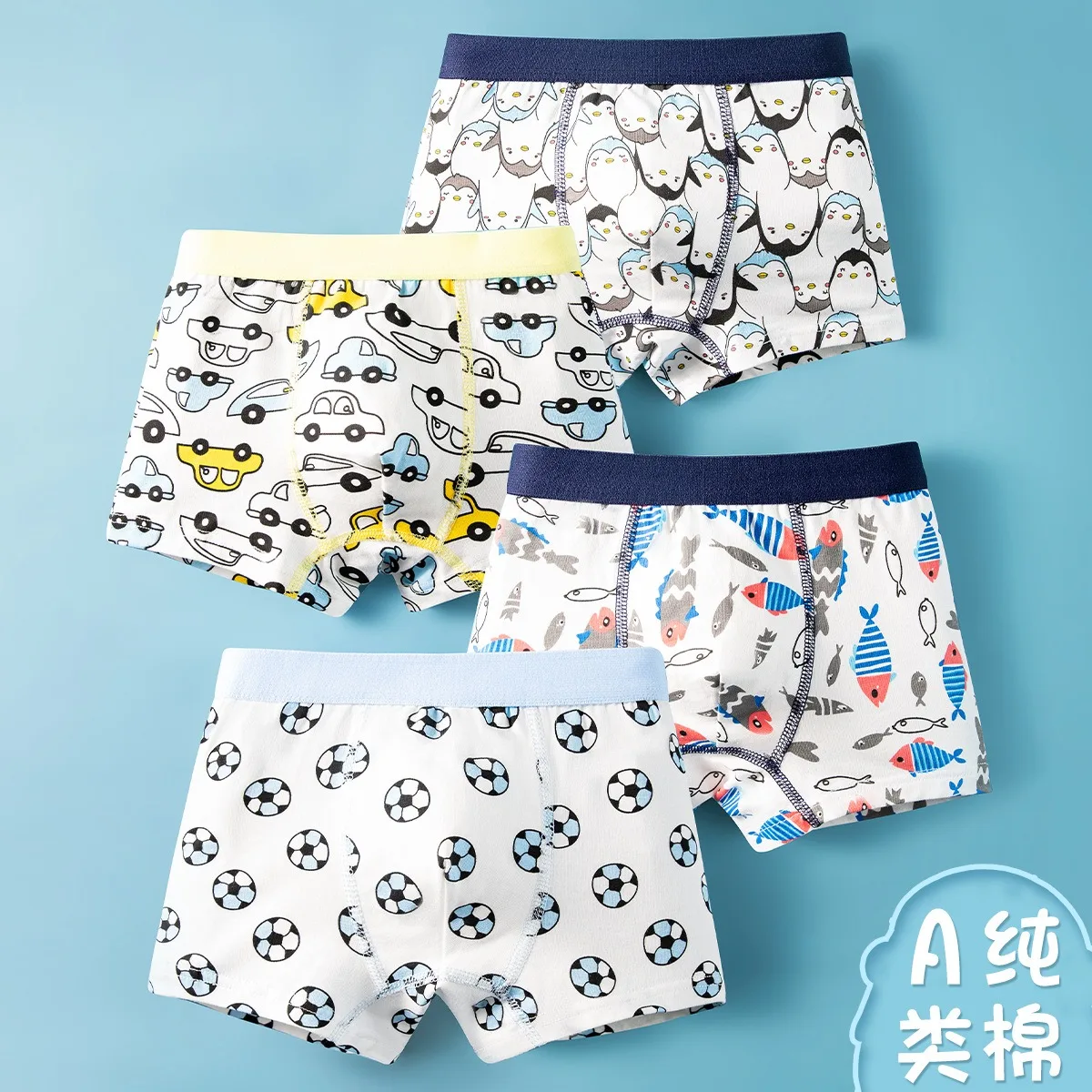 Kids 4 Pcs/Set Cartoon Underpants Boys Cotton Trunks Children Boxer Shorts Child Panty Breathable Boys Boxers Briefs Trunks