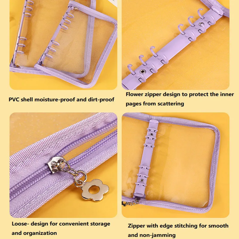 귀여운 투명 A5 바인더 마카롱 컬러 링 포켓 리프 파일링 노트 캐비닛-사무실 학교 용품 HYJ02