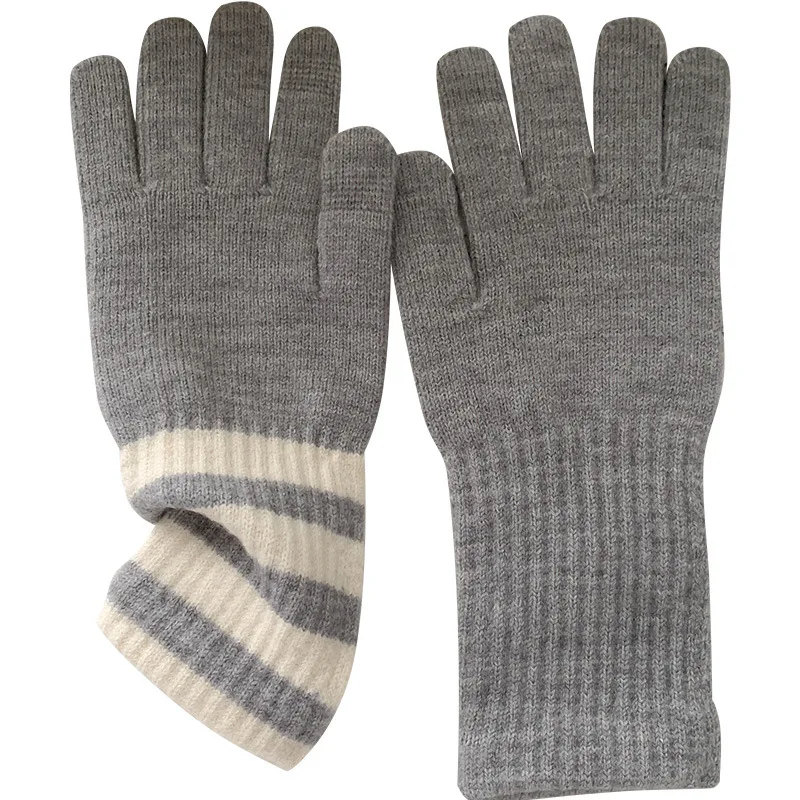 Guantes cálidos con pantalla táctil de Raya Horizontal para mujer, guantes de hilo de punto, guantes resistentes al frío para ciclismo, guantes cálidos de invierno a la moda