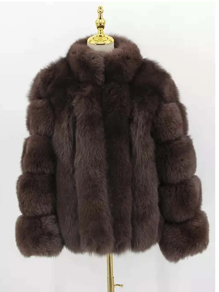 ZADORIN-Chaqueta de piel sintética para mujer, abrigo grueso y cálido de lujo con cuello levantado, a rayas, a la moda, para invierno