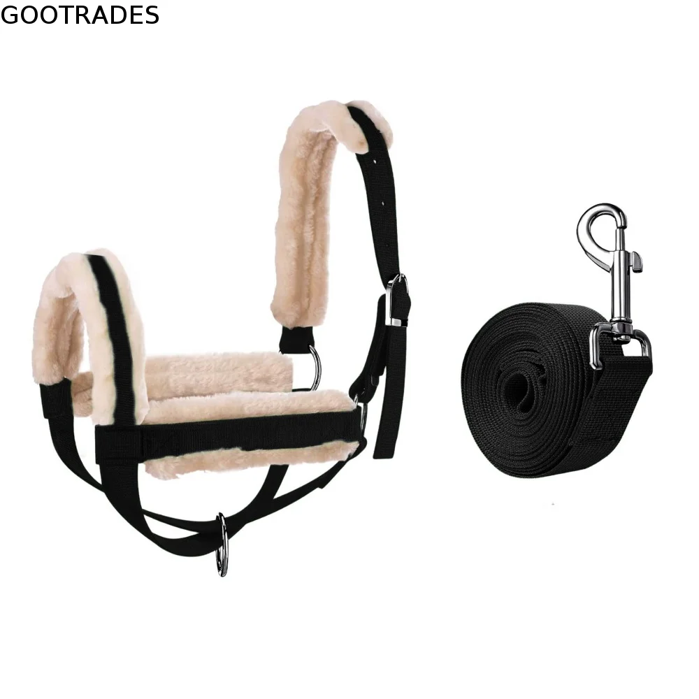Plush Nylon Cow Halter Fleece-lined with Long Lead Rope Halter Lead Rope Set Comfortable Durable Animal Training Harness