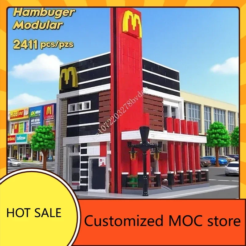 

2411 шт. магазин с гиббургерами, хит город, продажа MOC StreetView, архитектура DIYA, сборка, рождественская игрушка, подарок на день рождения для детей в возрасте