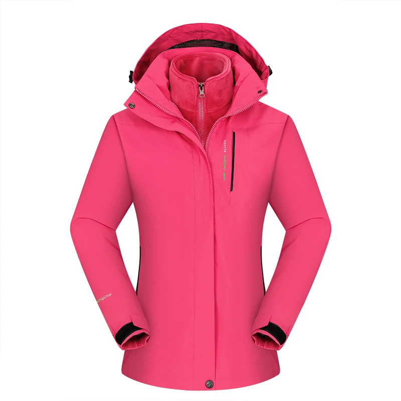 CHRLCK Women\'s 3 In 1 Thick Hiking Jacket Fleece Waterproof Winter Windbreaker Outdoor Warm Camping Jacket Windproof Coats