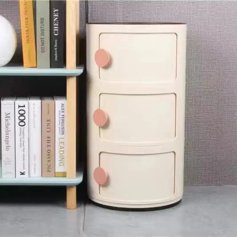 Nordic round Bedside Cabinet Modern White Plastic Nightstand Minimalist Bedroom Side Table Creative Compact Storage Unit