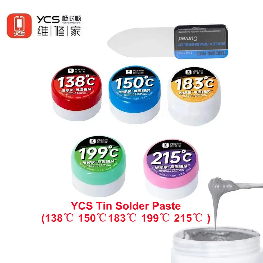 YCS วาง 52g 138 ℃   183 ℃   199 ℃   215 ℃   ดีบุกบัดกรีวางเป็นมิตรกับสิ่งแวดล้อมบัดกรีครีมสําหรับโทรศัพท์มือถือ IC BGA SMD โทรศัพท์เชื่อมซ่อม
