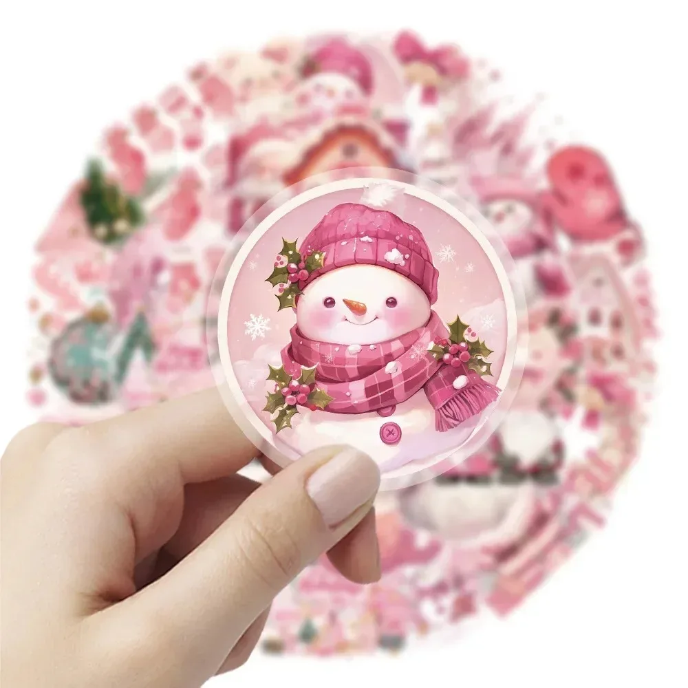 50Pcs Cartoon Cute Pink Series Snowman Stickers Decorate Desktop Skateboards Bicycles Motorcycle Helmets Suitcases Refrigerators
