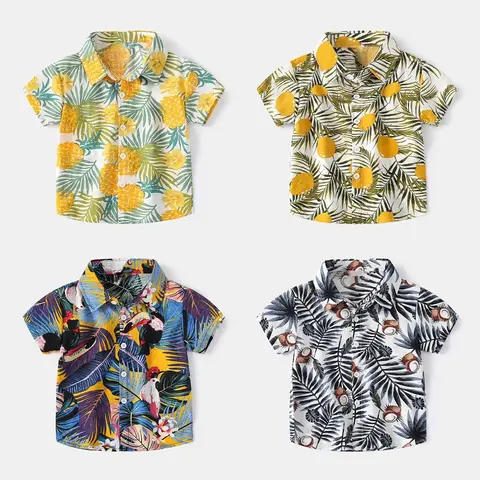 Baby Boys Hawaiian Short Sleeve Shirt Summer Fashion Casual Shirt for Children 2-10Y Outdoor Travel Soft Comfort Children Top
