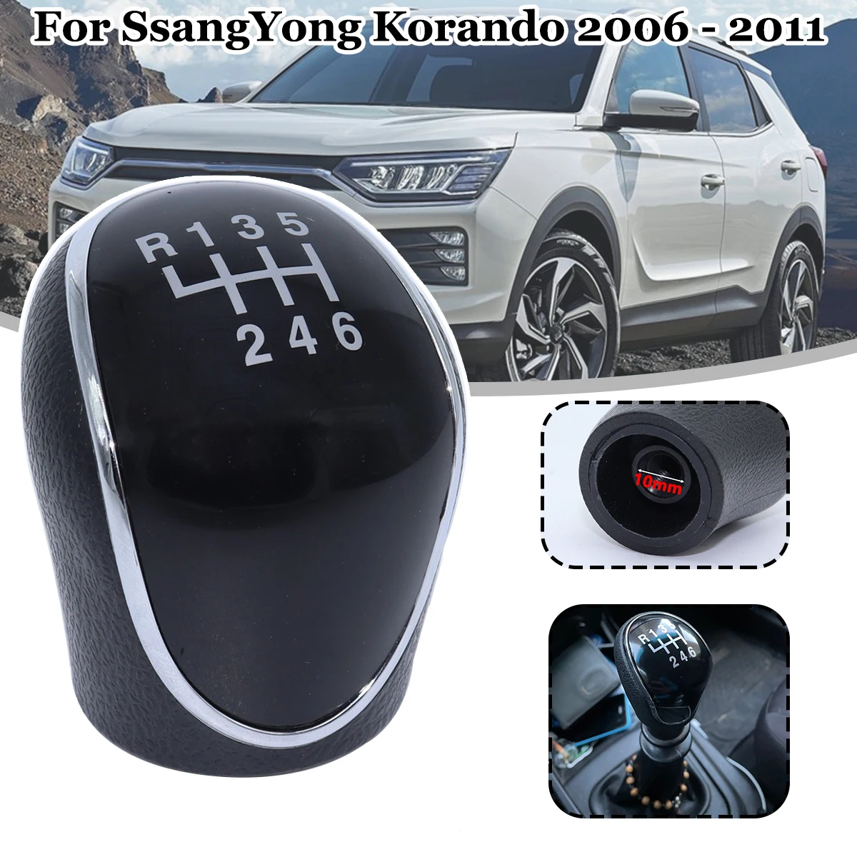 

6SP +R MT Gear Shift Knob GearStick Lever Pen Shifter Handball Chrome M10 Black For SsangYong Korando Actyon 2006-2018 Hyundai