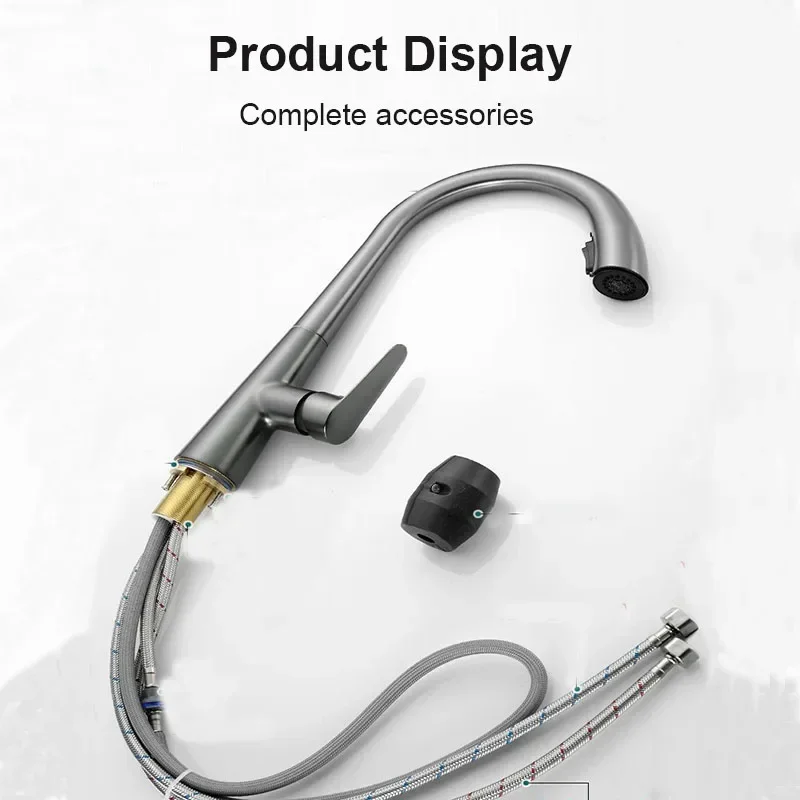

Innovative Basin Faucet with Hidden Pull Down Sprayer, Single Hole Deck Mounted Bathroom Sink Mixer for Hot & Cold Water