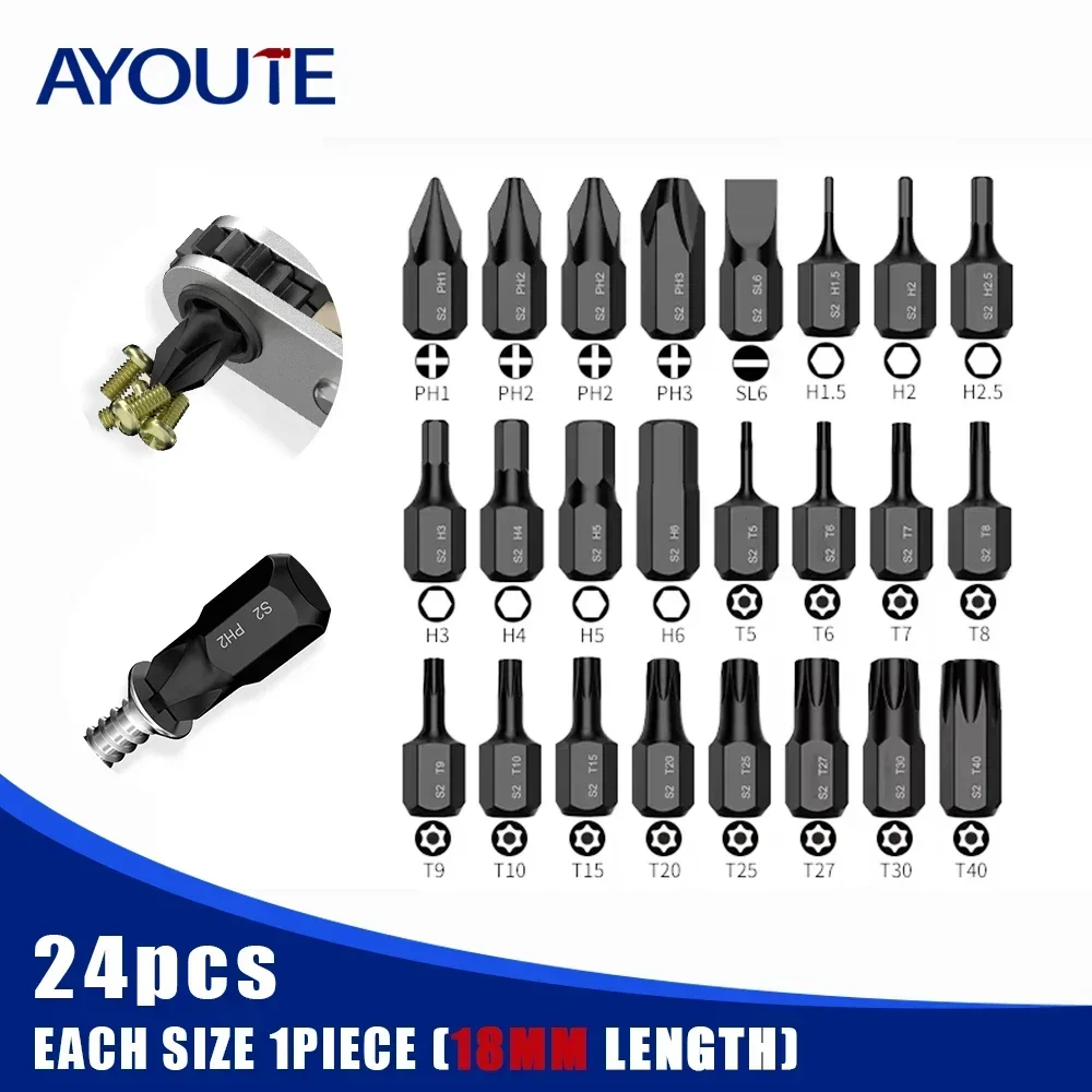 18mm Ultra Short 1/4' Hex Screwdriver Bit Set Cross Slotted Torx Hexagonal Electric Screw Driver with Magnetic Hand Drill Bits