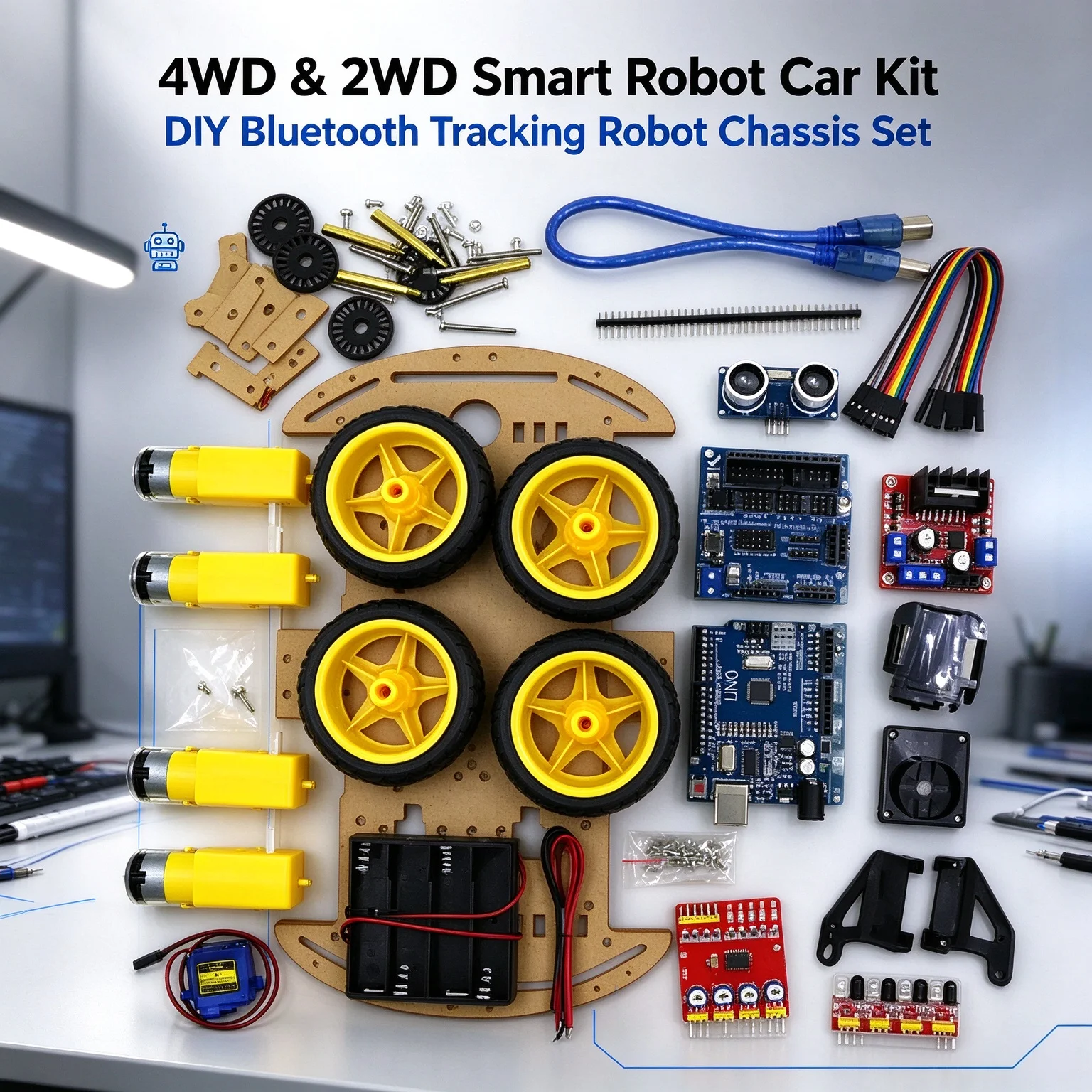 4WD & 2WD Smart Robot Car Kit DIY, Bluetooth Tracking Robot Chassis Set, STEM Educational Electronic Kit for Arduino, Student Pr