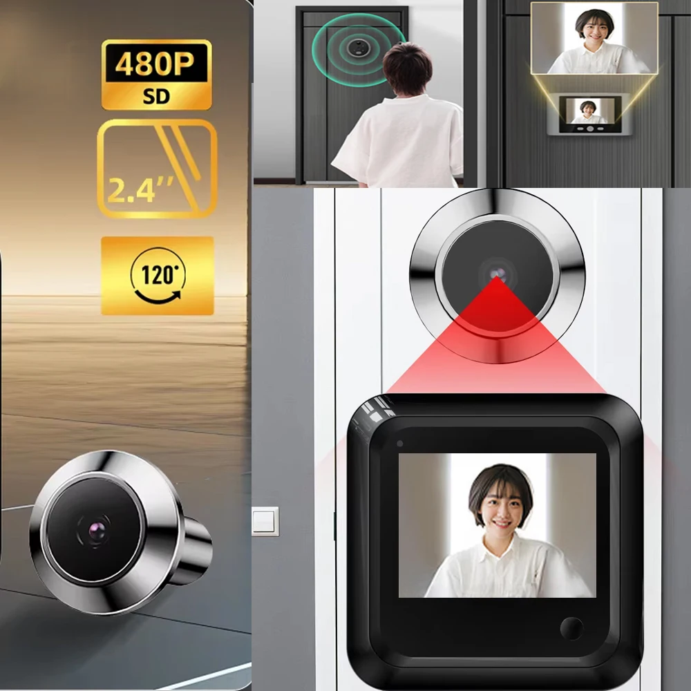 Digital Doorbell Peephole Camera 2.4'' HD 120° Wide-angle Camera Door Intelligent Cat Eye Camera Security Door Viewer Danmini