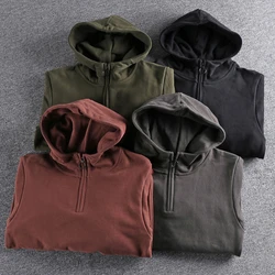 High weight plus velvet thickened new half-open collar hooded men's sweater to make old trend Japanese youth jacket.