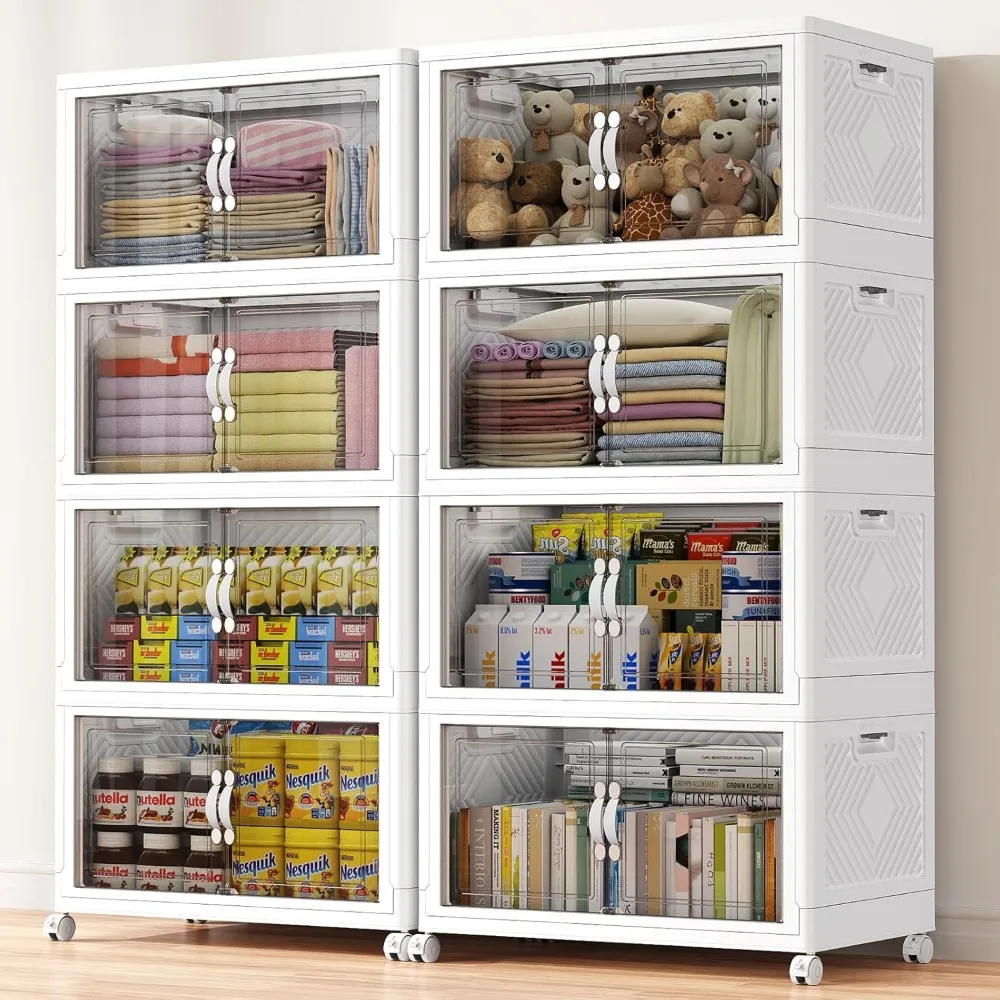 

200Gal Stackable Storage Bins with Drawers, 800QT Closet Organizers and Plastic Cabinets, Collapsible Containers with PET Clear