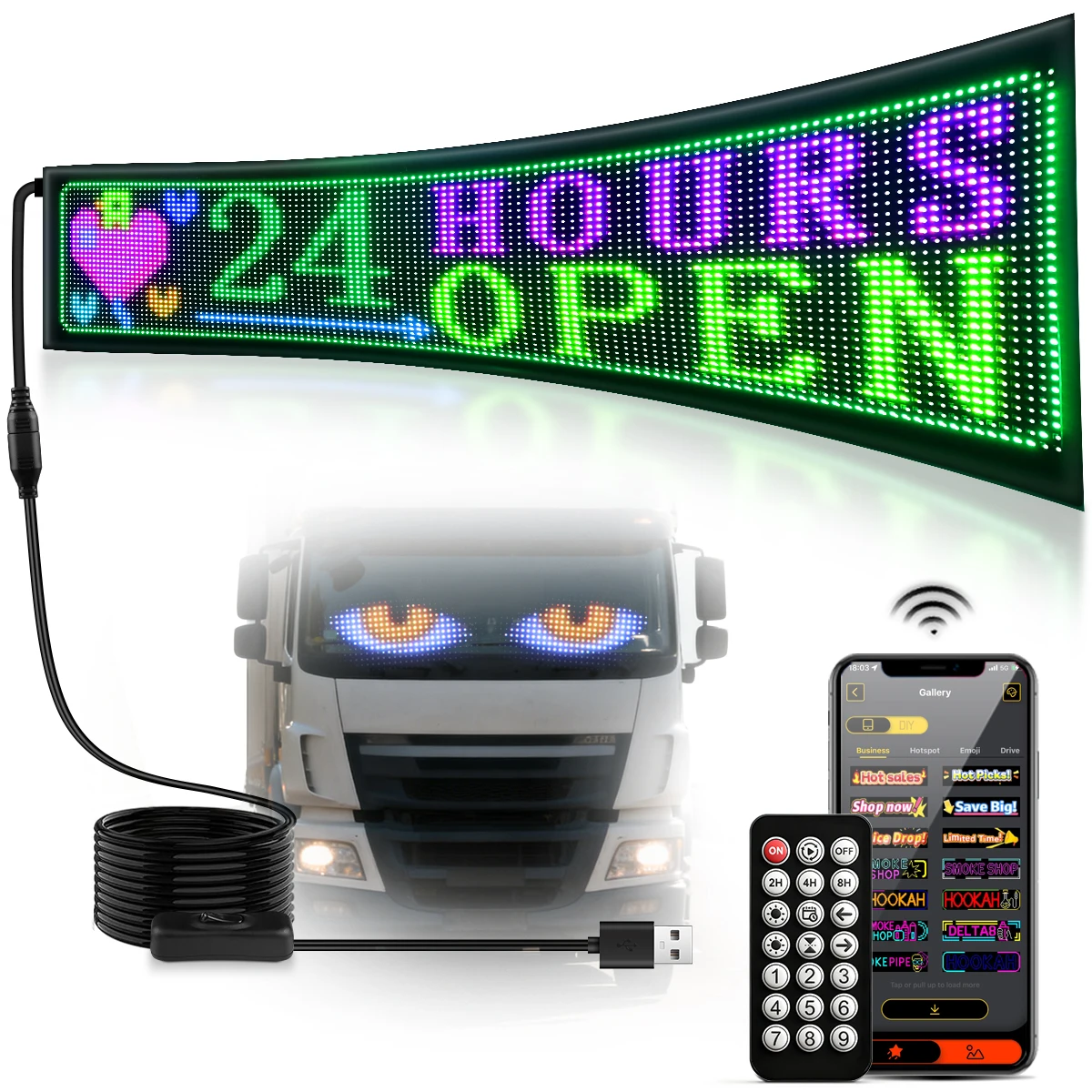 

LED Flexible Advertisement Screen Lights USB Digital Display for Car Headlights DRL Daytime Running Light DIY Text Warning Light