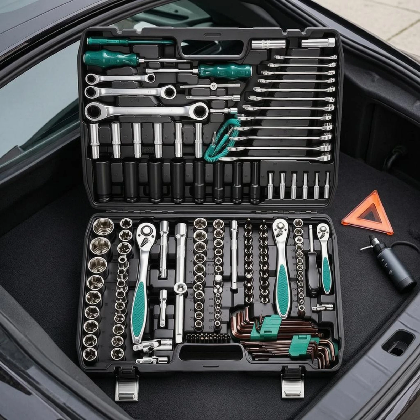 175 Pieces Auto Repair Tool Set Built-in Handle Mechanic Hand Tool Kit Socket Wrench Set Chrome Finish Automotive Tools Portable