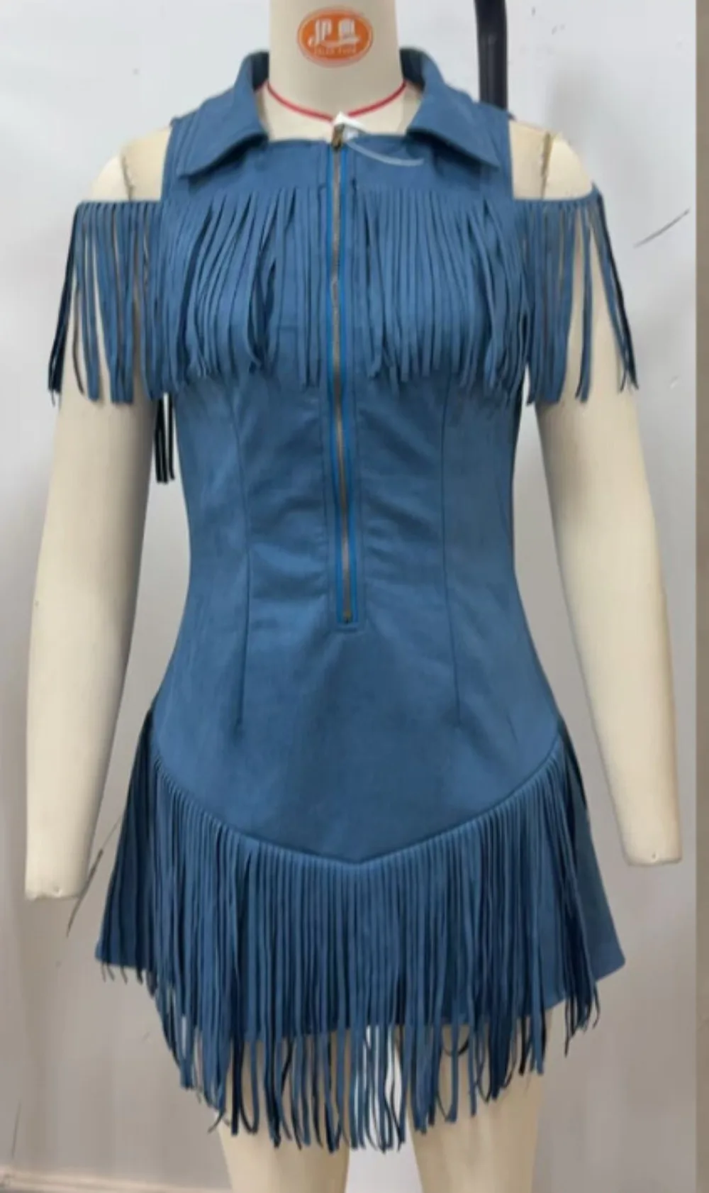 Women Western Fringe Mini Dress Cold Shoulder Zipper Front Bodycon Cowgirl Style for Concert Party Night Sexy Summer Dress