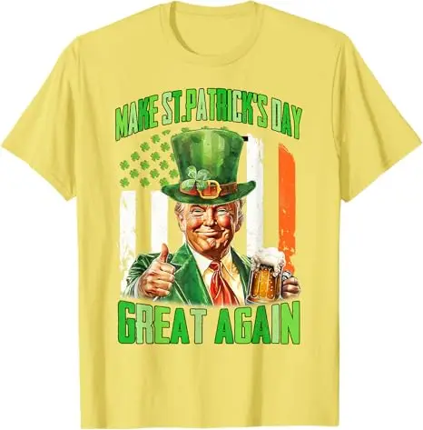 Camiseta americana Make St Patrick's Day Great Again Shamrock Trump, moda para hombre, camiseta con gráfico de bandera de EE. UU., trajes de manga corta