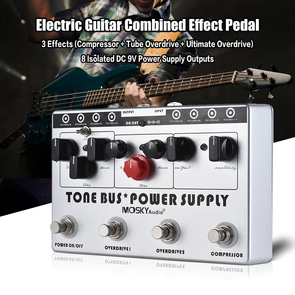 MOSKY 8 Isolated Classic Dynamic Compressor TONE BUS+POWER SUPPLY Electric Guitar Combined Effect Tube Overdrive Ultimate DC 9V