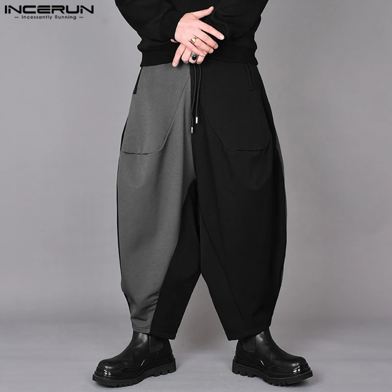 INCERUN-Pantalones largos de pierna ancha para hombre, pantalón de estilo coreano, a la moda, informal, con retales y contraste de Color, S-5XL, 2024