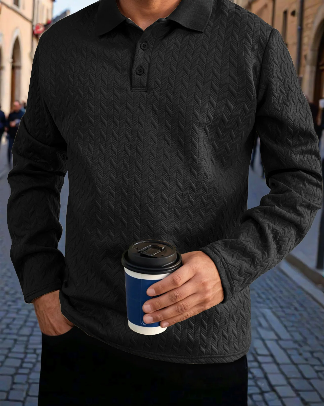 

Мужская рубашка-поло с ребристым воротником в спортивном стиле, идеально подходит для весенне-осенних активностей на открытом воздухе